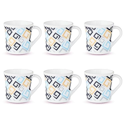 Larah by BOROSIL Crysta Series Ember Opalware Mug | Set of 6 Tea/Coffee Mugs, 160 ml Each | Microwave & Dishwasher Safe, Bone-Ash Free | Crockery Set Ideal for Daily Use & Gifting | White