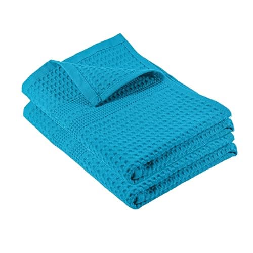 GILDEN TREE Waffle Hand Towels for Bathroom Quick Dry Towel Super Absorbent Thin 100% Cotton Hand Towels Lint Free, Hand Towels for Bathroom Set of 2, Classic Style (Aqua)