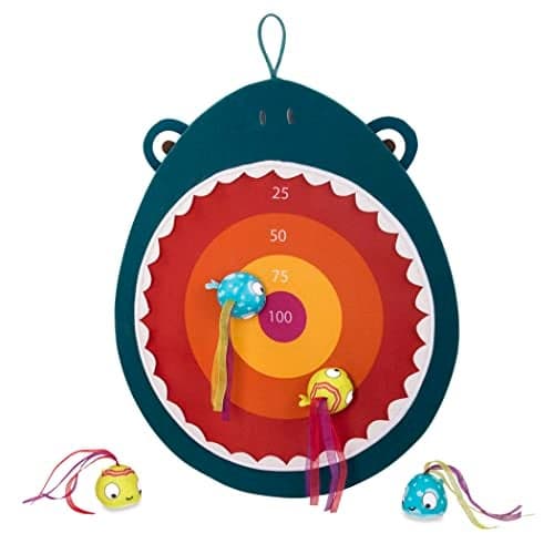 B toys Hungry Toss Shark Toys Indoor Outdoor Sports Game for Kids with 1 Fabric Board 4 Soft Darts Develop HandEye Coordination Active Play Great for Parties Family Fun 3 Years