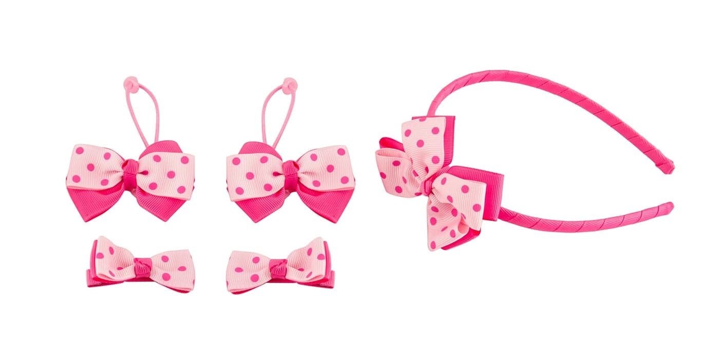 Babies Bloom Hair Band Set for Girls (Dark and Pink Dots)(Set of 5 pcs)