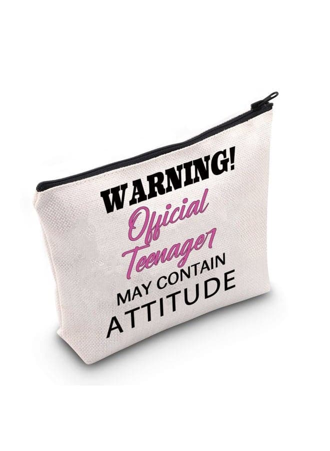 Teen Birthday Gifts Warning Official Teenager May Contain Attitude Makeup Bags Official Teenager 13th Birthday Gifts(Official Teenager)