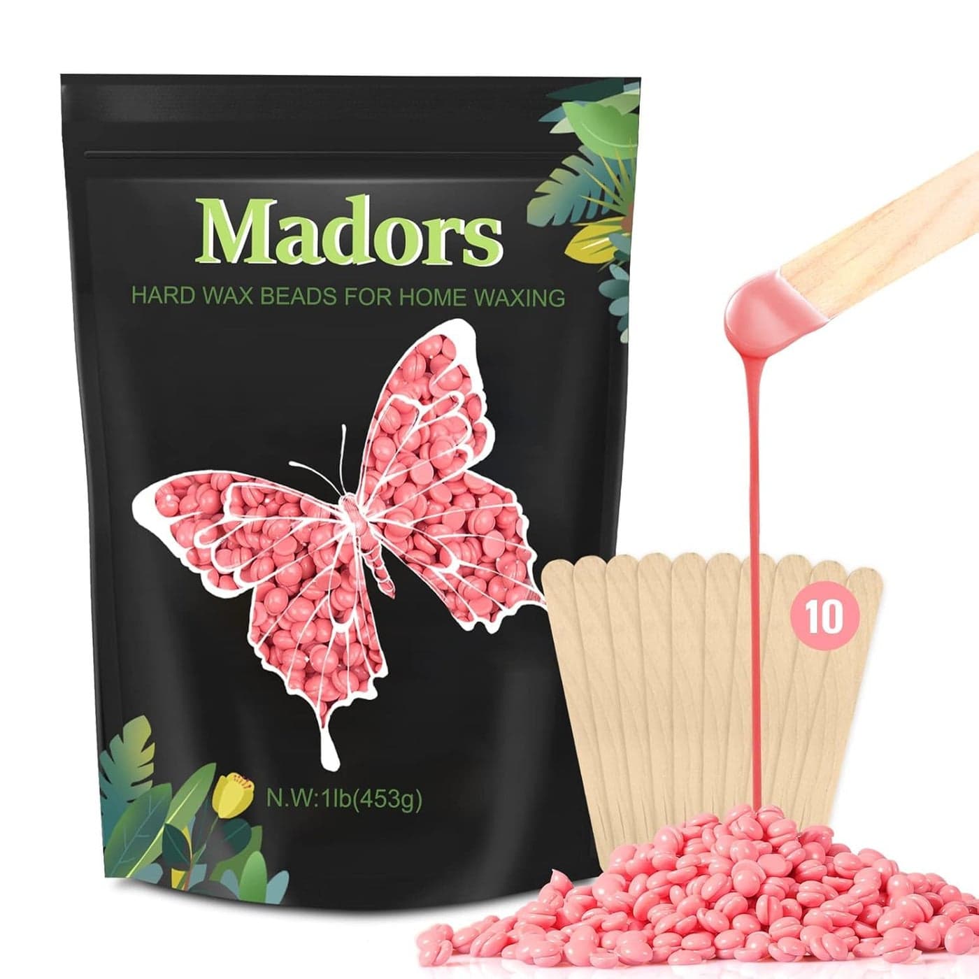 Hard Wax Beads for Hair Removal Madors 1lb16oz Wax Beans Kit with 10 Wax applicator Sticks for for Full Body for Wax Melt Warmer