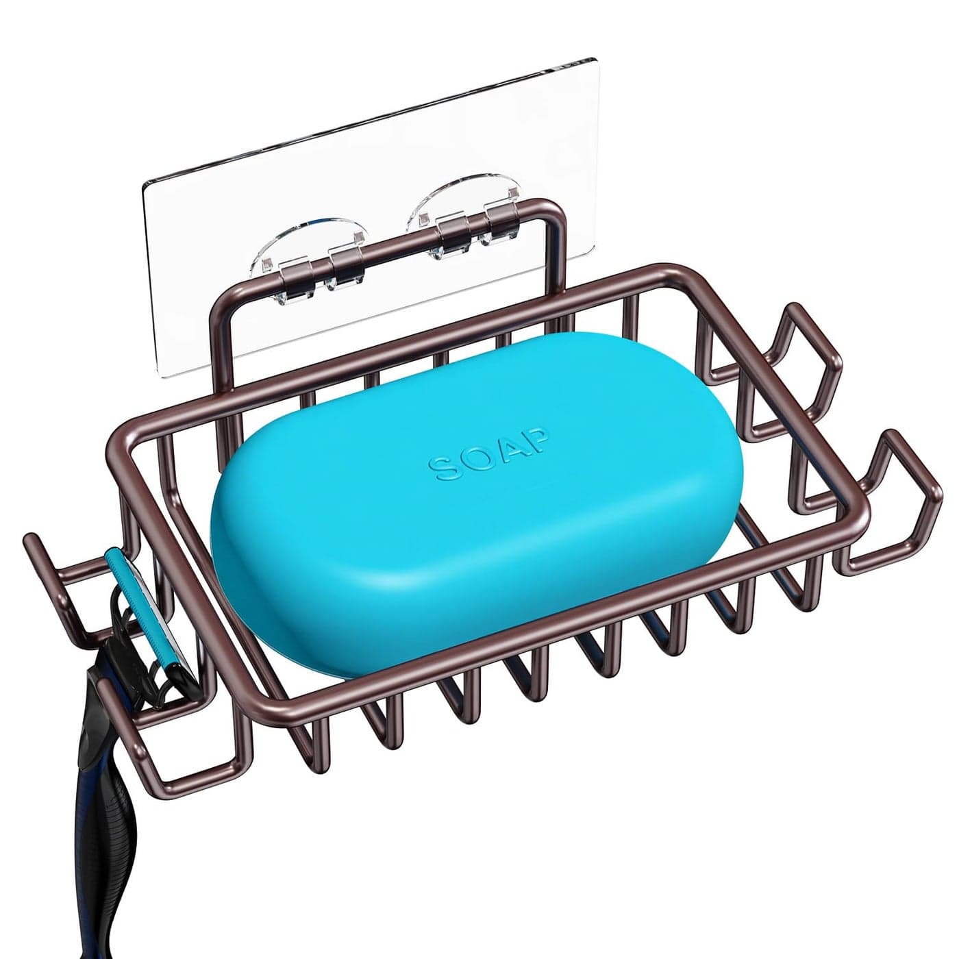 Nieifi Soap Dish Holder with 4 Hooks Stainless Steel Bronze Adhesive for Shower Bathroom