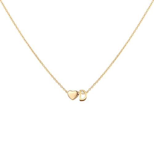 Glimmerst Initial Heart Necklace 18K Gold Plated Stainless Steel Tiny Heart Letter D Necklace Personalized Monogram Name Necklace for Women