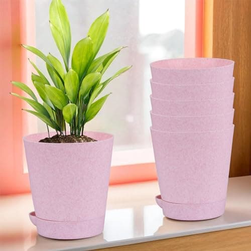 Kuber Industries Pack of 6 Flower Pot | Flower Pot for Living Room-Office | Flower Planters for Home-Office-Lawns & Garden Décor | Self Watering Flower Planters Pots | Marble Titan | 4 Inch | Pink