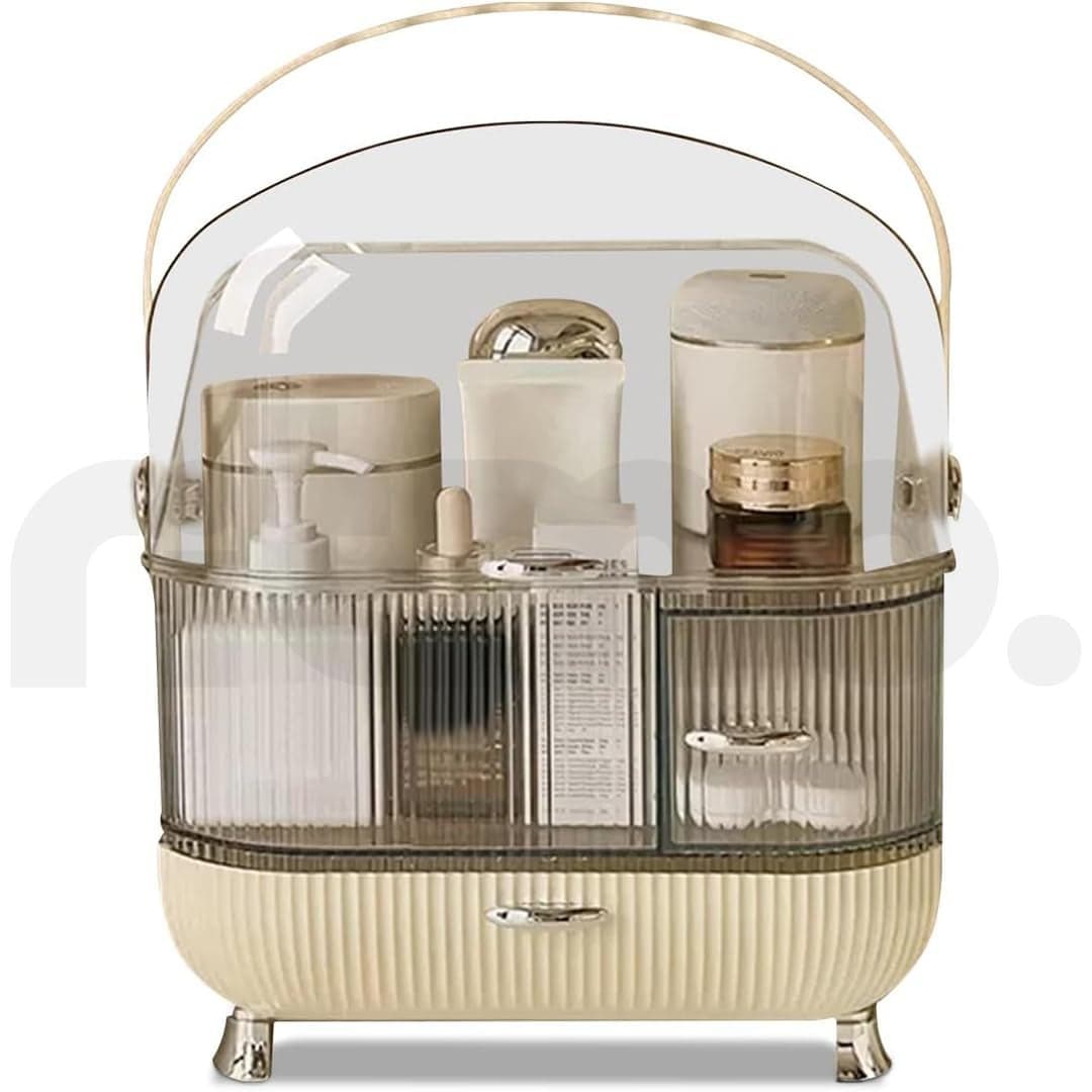 Ritmo Makeup Organizer Storage Box Cosmetics Skincare and Beauty Case with Clear Lid Display and 2 Drawers Bathroom Counter