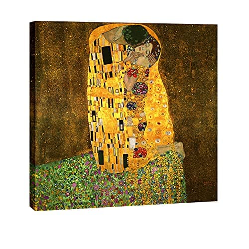 Wieco Art The Kiss by Gustav Klimt Famous Oil Paintings Reproductions Gallery Wrapped Modern Giclee Canvas Prints Artwork Pictures on Canvas Wall Art for Living Room Bedroom Home Decorations 24x24