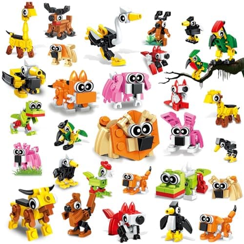 HOGOKIDS 60 Kinds Party Favors for Kids, 20 Pack 3-in-1 Animals Building Block Toy Sets for Goodie Bags Stocking Stuffer Classroom Prizes Birthday Christmas Easter Gifts for Boys Girls Ages 6-12+