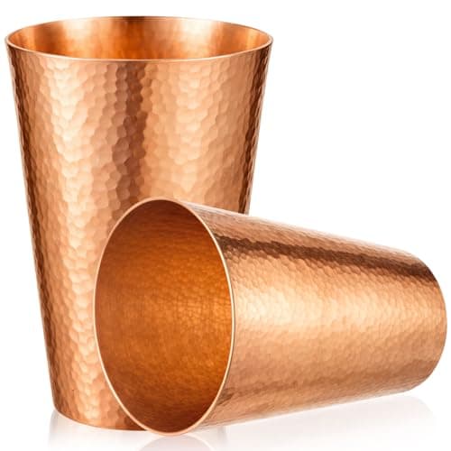 Willinglong 2 Pcs Pure Copper Tumblers 18.5 oz Handcrafted Hammered Copper Cups, Ayurvedic Drinking Vessel for Family Health Water, Cocktails, Iced Tea Glasses
