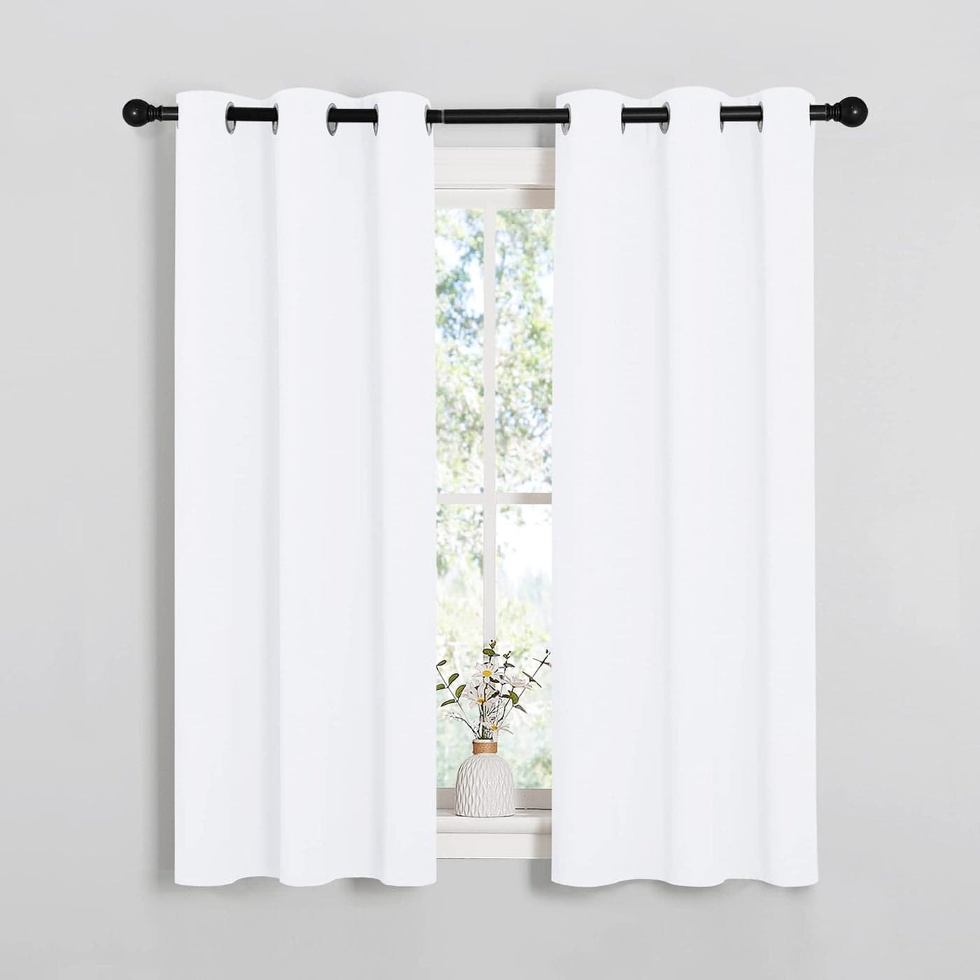 NICETOWN 50 Light Blocking Curtain Panels for Bedroom Home Decoration EasyCare Solid Grommet Draperies Drapes Window Covering for Kitchen 2 Panels 34 by 54 White