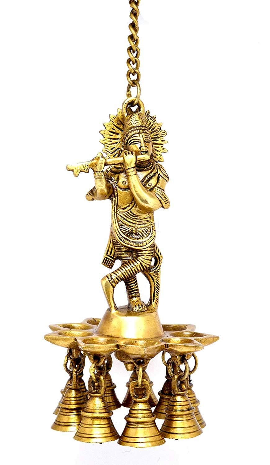 eSplanade Brass Krishna Diya Oil Lamp Deepam Hanging