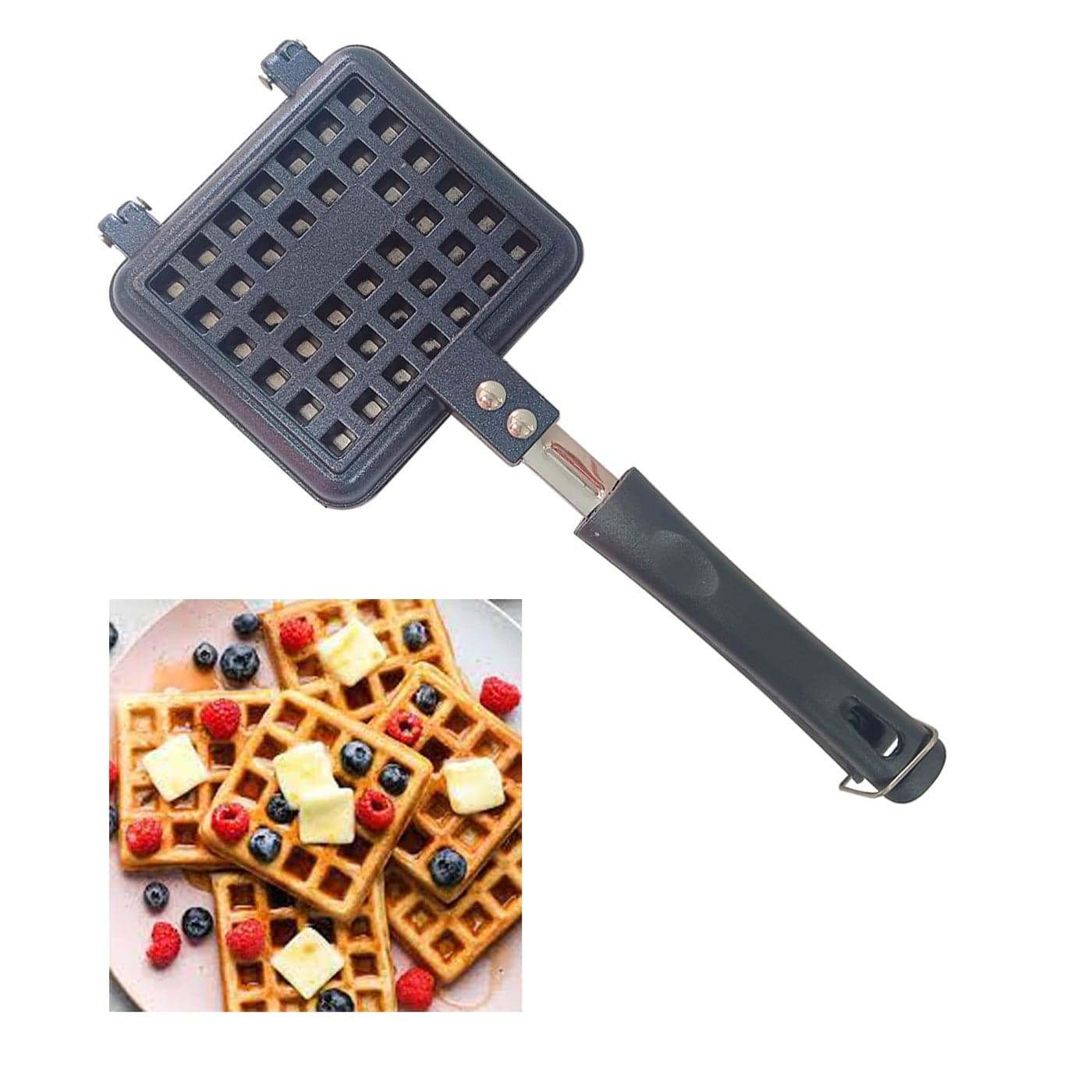 Non Stick Waffle Pancake Maker Gas Compatible Mini Waffle Maker Comfortable Handle for Kitchen Gas Stove Modern Kitchen Tool