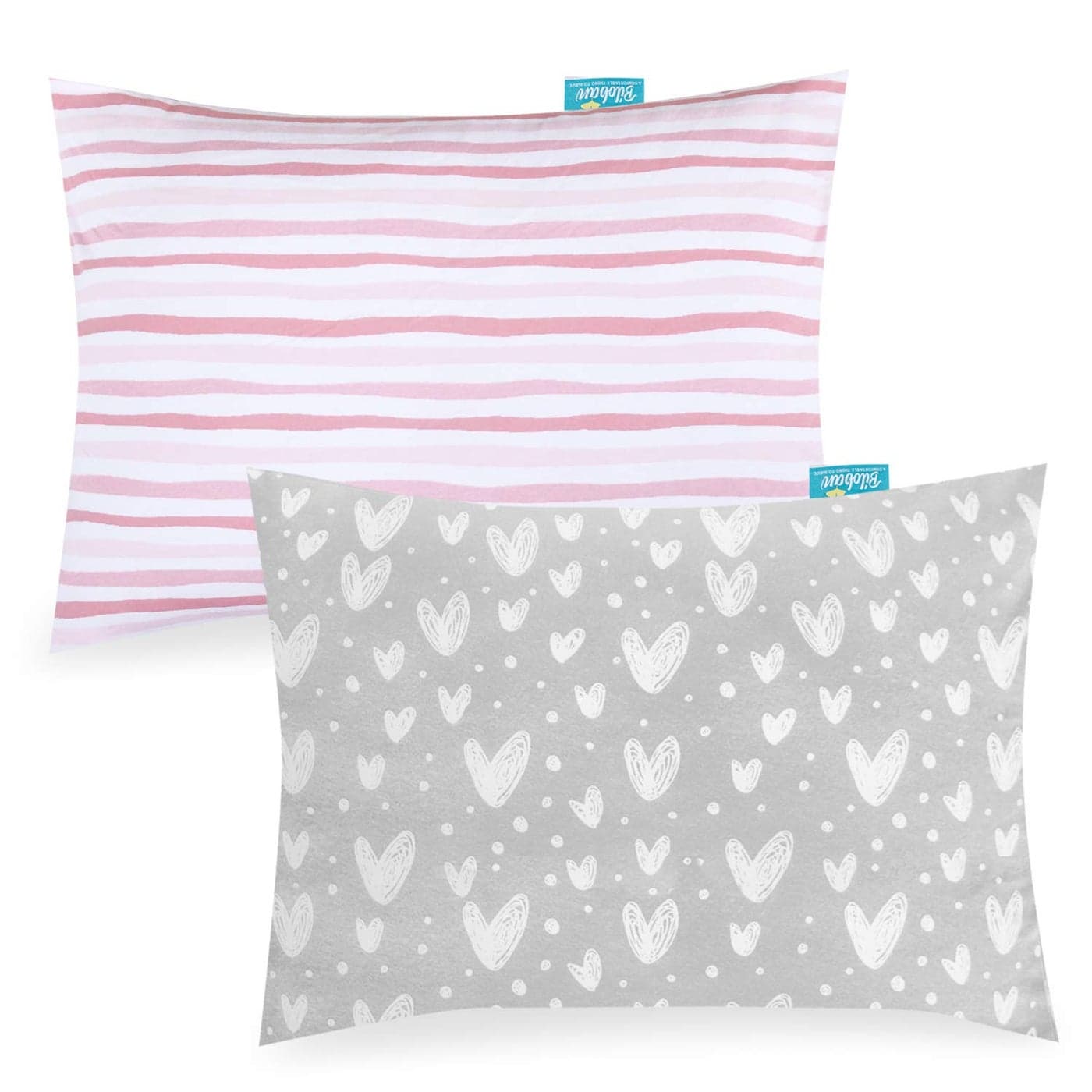 Biloban Organic Cotton Toddler Pillowcase 2 Pack Pillowcase Only Kids Pillowcase for Sleeping Fit Pillow Sized 13x 18 or 14x19 Envelope Travel Pillowcase for Girl Boy Gray Heart Pink Strip