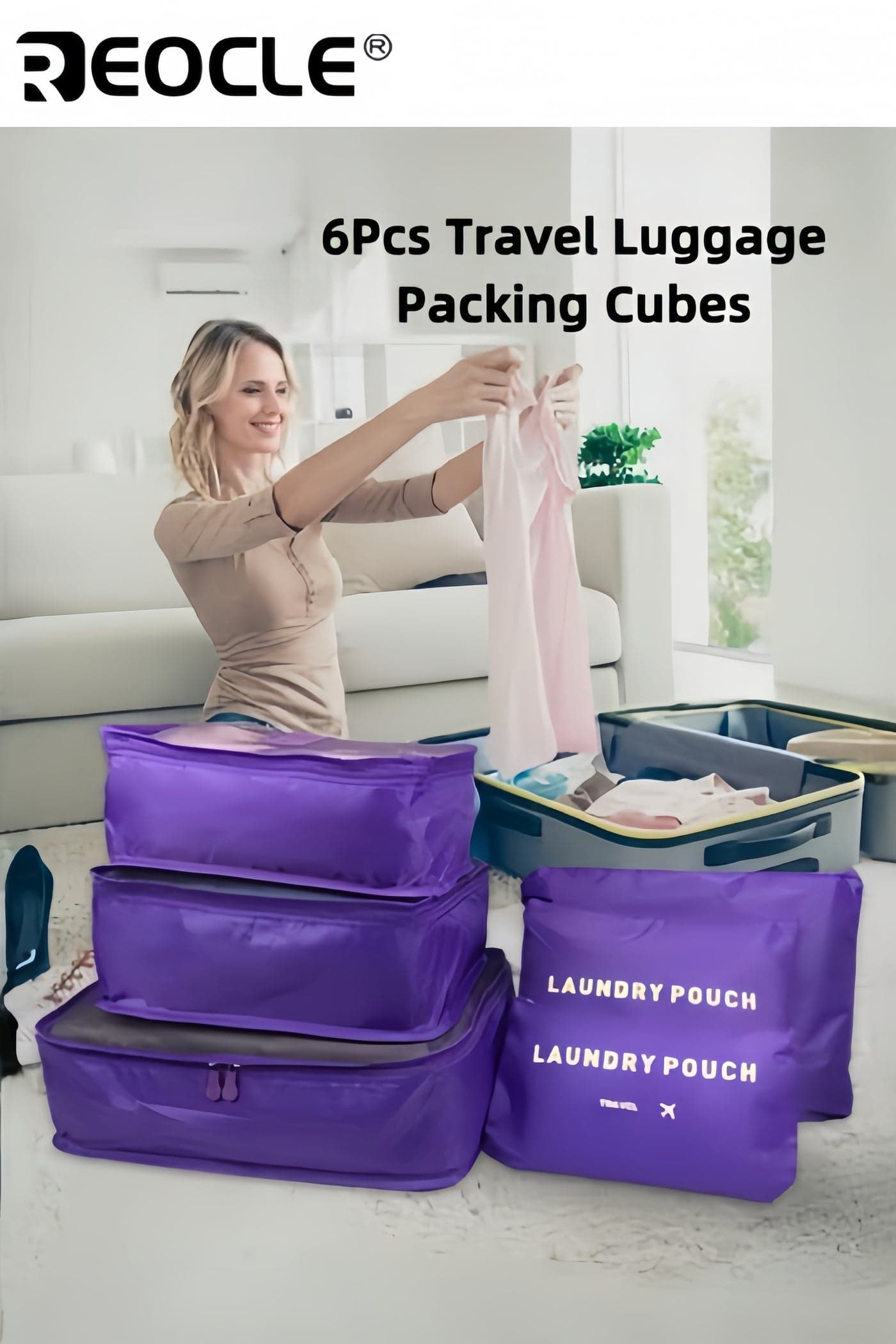 6pcs Clothes Storage Bags Packing Cube Travel Luggage Organizer Pouch Set Travel Multi-functional Clothing Sorting Packages
