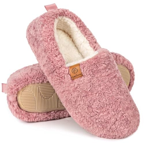 EverFoams Women’s Soft Curly Full Slippers Memory Foam Lightweight House Shoes Cozy Loafer with Polar Fleece Lining Pink,9-10 US