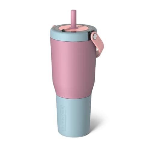 BrMate Resa 35oz 100 Leakproof Travel Tumbler with Handle Straw Flexible SoftSip Straw Silicone Sleeve for Durability Stainless Steel Cup Holder Travel Friendly Water Bottle Eclipse