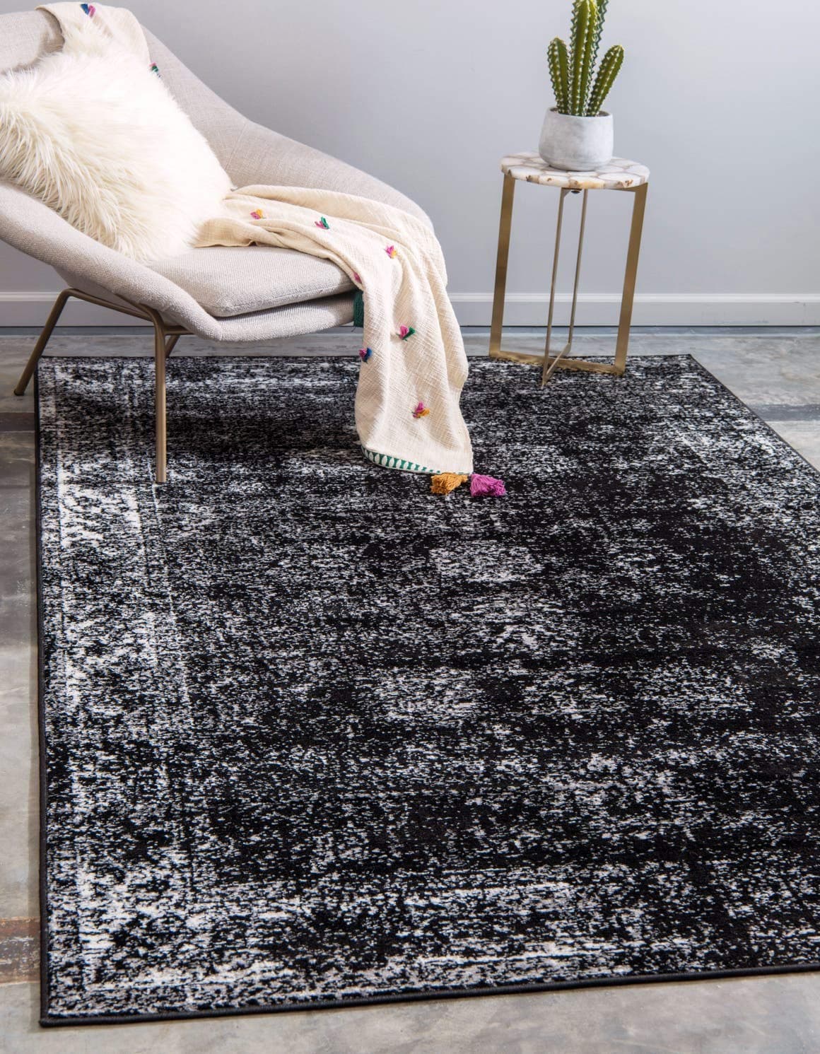 Unique Loom Sofia Collection Area Rug Casino 7 1 x 10 Rectangle Black Ivory
