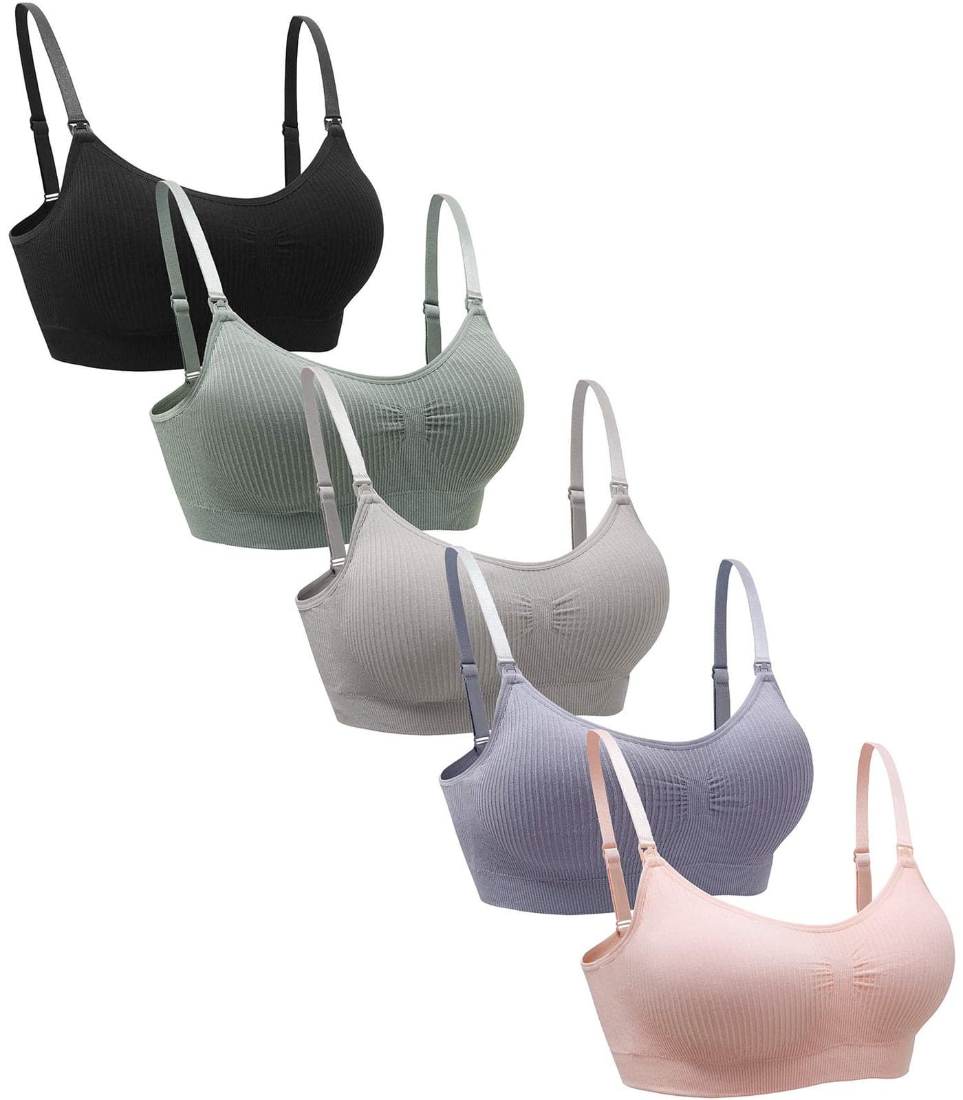 Suekaphin 5PACK Wireless Nursing Maternity Breastfeeding Bra, X-Large, Sort Rib-A