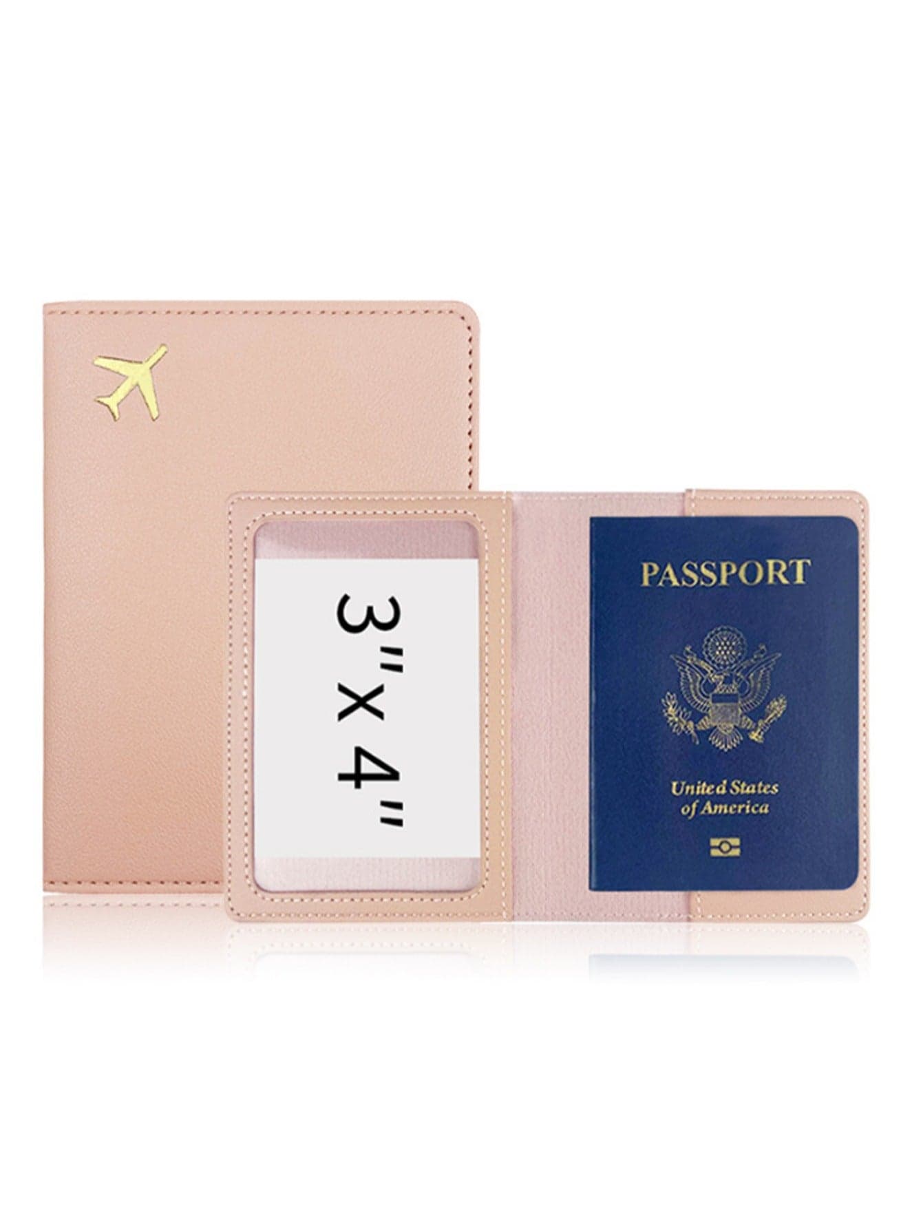 Pink Passport Holder Wallet Passport Holder, Passport Holder With Rfid Shielding, Gold Printed Airplane Leather Travel Document Holder, Travel Accessories For Men And Women