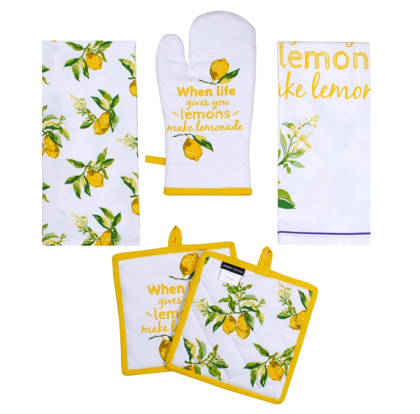 AMOUR INFINI Pot Holders Oven Mitt and Kitchen Towel Heat Resistant 5Piece Cotton Kitchen Set Perfect for Cooking Baking and Grilling Gift Set Citrus Splash