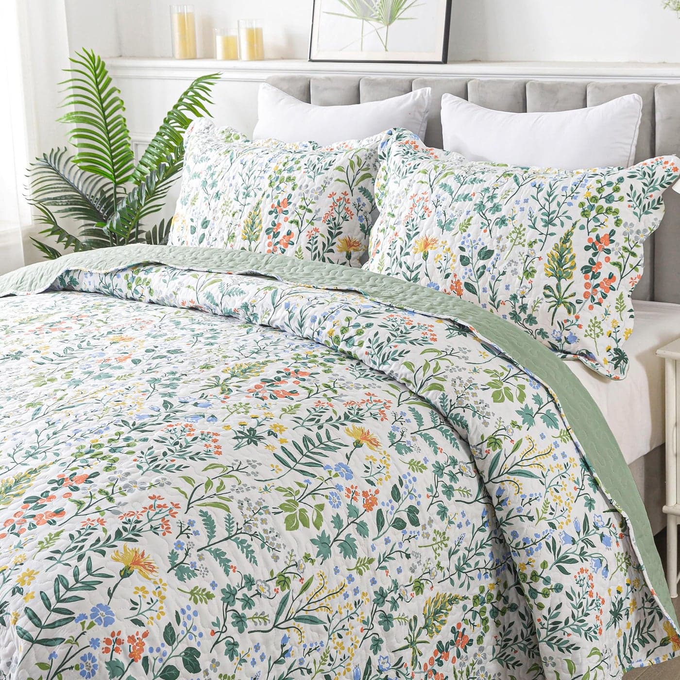 HoneiLife Floral Quilt King Size 3 Pieces Microfiber Quilt Sets Lightweight Bedspreads Wildflower Coverlets Retro Bed Cover King Quilt Bedding Set All Season Quilts
