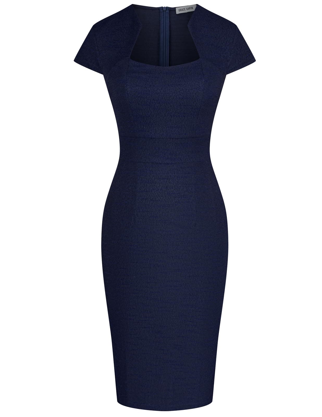 Women's Plaid Pencil Work Dress Cap Sleeve Elegant Tweed Pencil Dress for Office Royal Blue