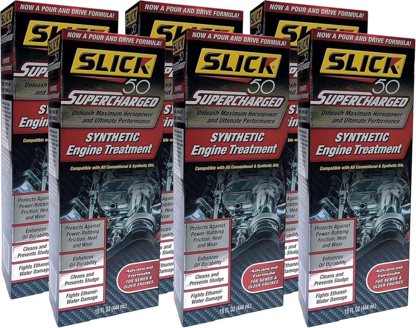 Slick 50 Supercharged Full Synthetic Engine Treatment, 15 fl. oz, 6 Pack