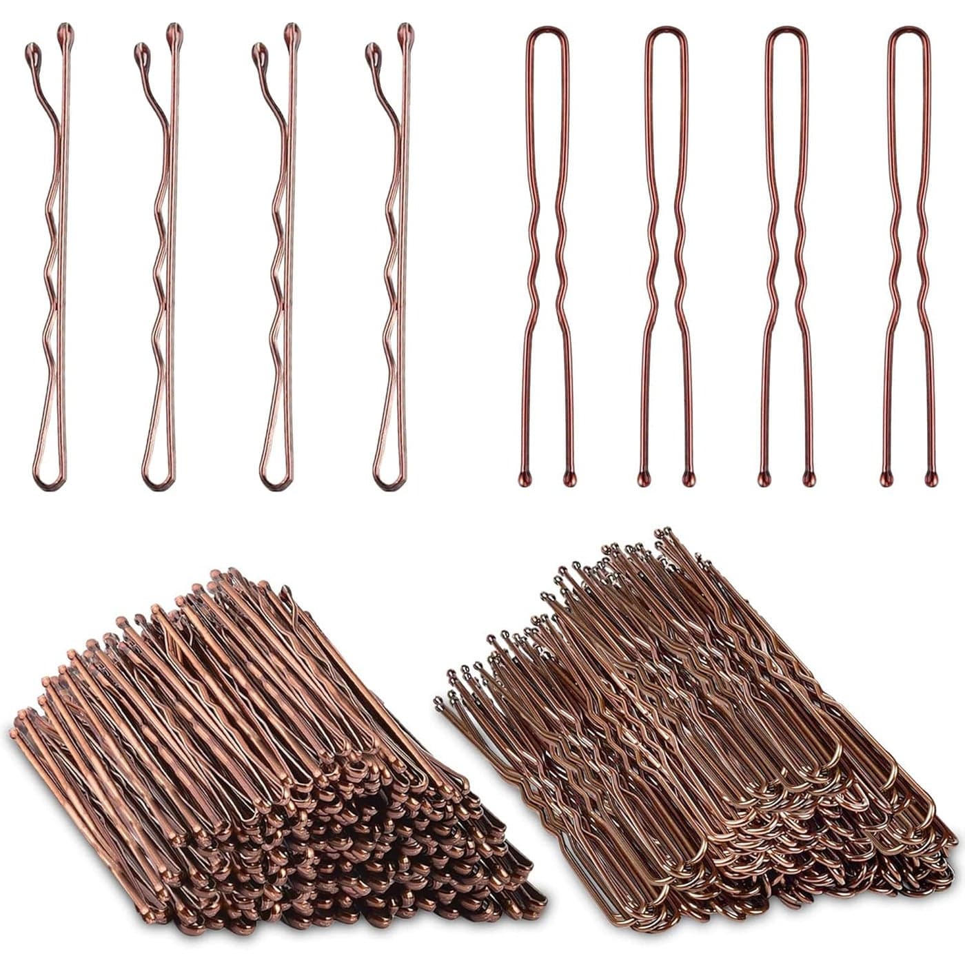 200PCS Brown Bobby Pins and Ushaped Hair Pins Set with Box 24 Inch