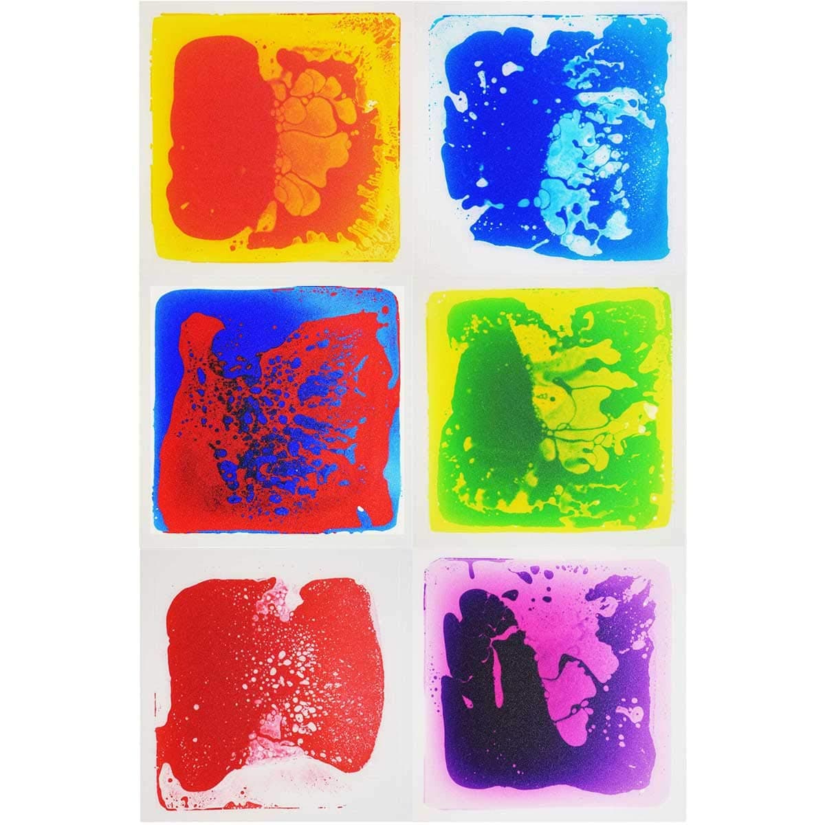 LONGKING Six (6) Assorted Color 12 Inch X 12 Inch Liquid Floor Tile - Yellow and Orange, Yellow and Green, Red and Blue, Purple, Red, Blue