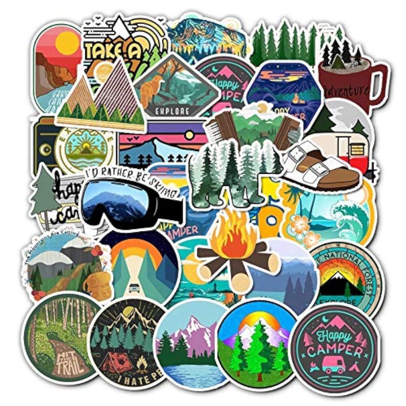iDream Camping Landscape Outdoor Winter Adventure Climbing Travel Waterproof Vinyl DIY Sticker Set of 50 3 to 5 cm Durable Ideal for Laptops Gear and More