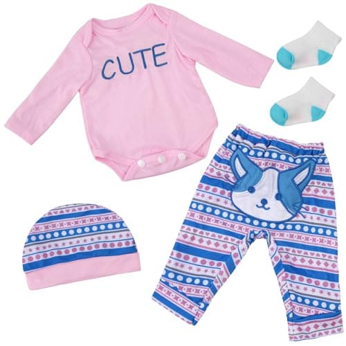 BABESIDE 4 Pcs Reborn Baby Doll Clothes Set for 1722 Inch Babydolls Cute Cat Pattern Baby Doll Accessories with Hat Socks for Realistic Baby Dolls Accessories Pink