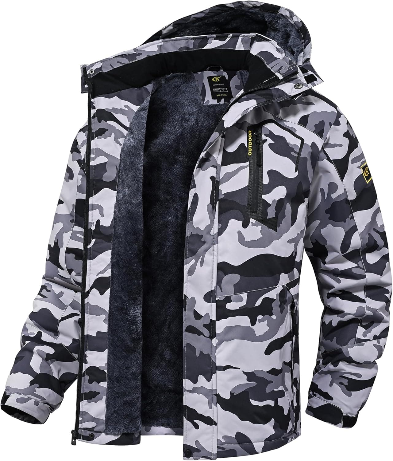 QPNGRP Men's Waterproof Ski Snowboard Jacket - Camo Gray/White