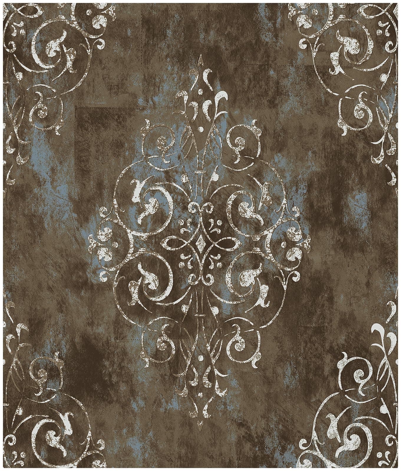 HAOKHOME Vintage Peel and Stick Wallpaper Damask BrownBeigeTeal Vinyl Stick on Wall Paper for Bathroom Bedroom Home Decor 177in x 98ft
