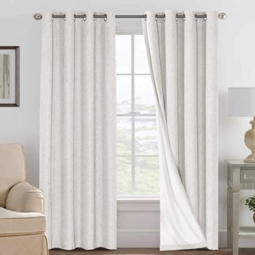 HVERSAILTEX 100 Blackout Curtains Ivory Linen Blackout Curtains 96 inch Curtains 2 Panel Set Elegant Curtain for Bedroom Grommet Drapes Window Curtains Living Room Drapes