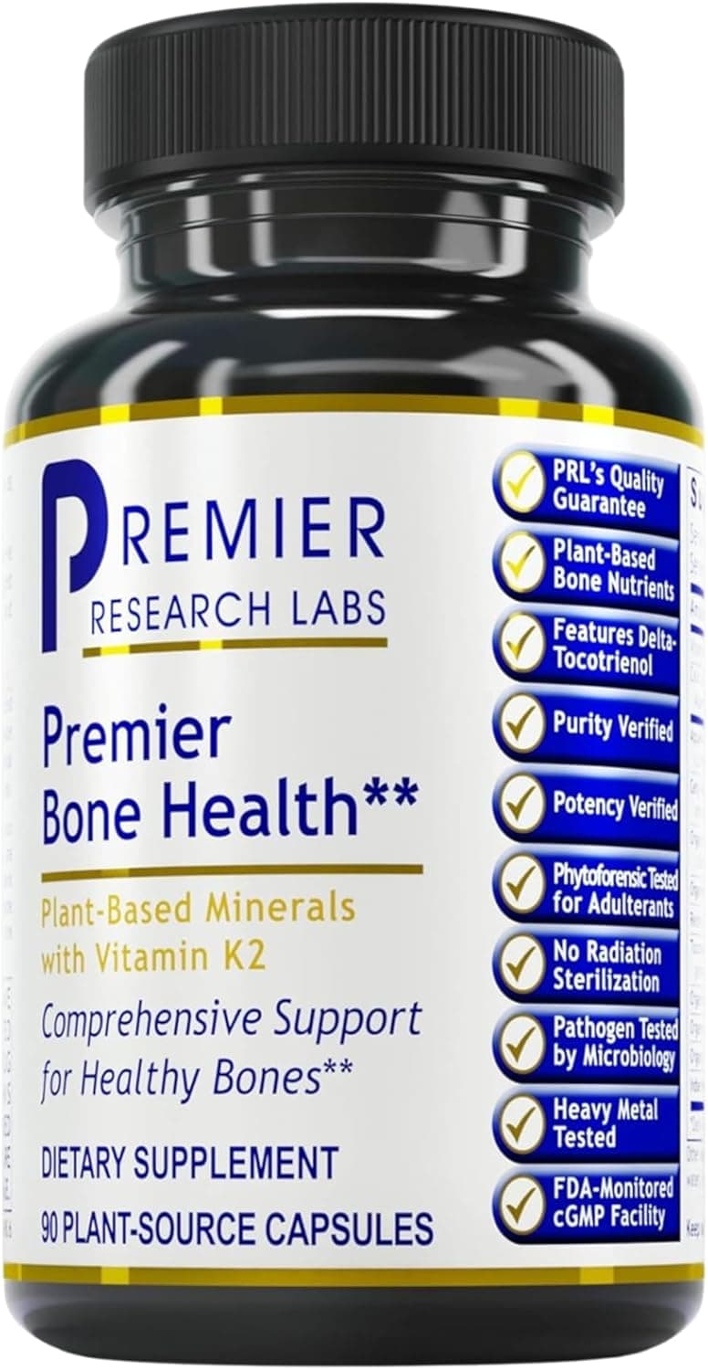 Premier Research Labs Premier Bone Health Bone Health Vitamins Bone Strength Supplement for Women Men Calcium Supplement with Vitamin K2 Healthy Bone Support 90 Capsules