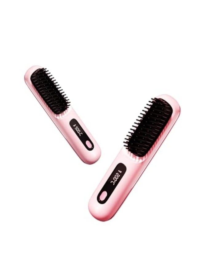 Cordless Hair Straightener Brush Portable Mini Straightening Brush for Travel Negative Ion Hot Comb Hair Straightener for Women Lightweight to Carry Out USB Rechargeable Anti-Scald