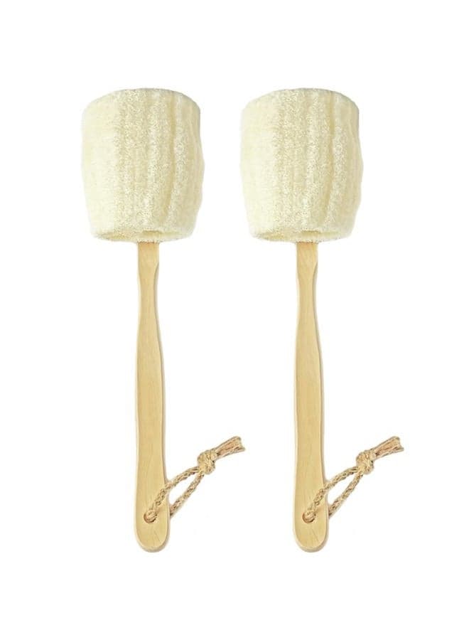 2-Pack Natural Loofah Exfoliating Bath Brush - Body luffa loofa Sponge On a Stick - Sponge Scrubber with Long Wooden Handle Back Brush for Men & Women - Bath Spa Shower