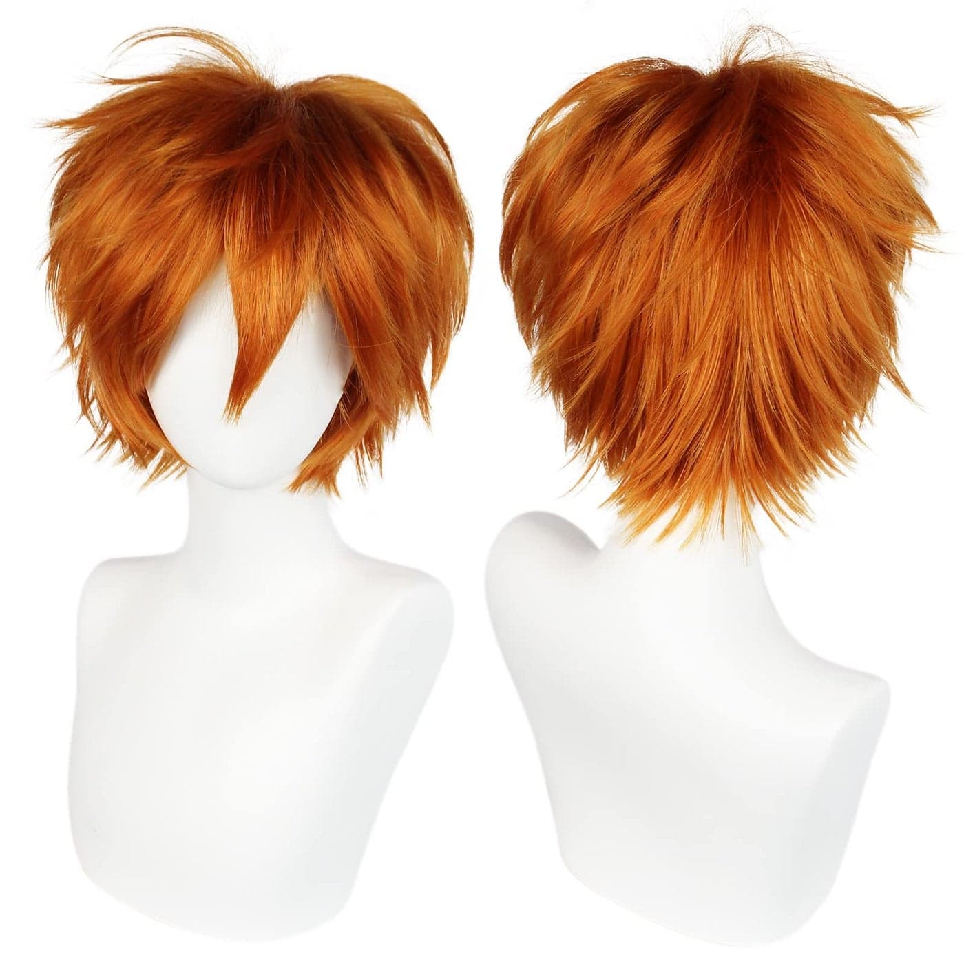 ANOGOL Hair Cap Mens Short Orange Wigs Copper Red Short Ginger Wig Ron Peter Cosplay Hikaru Wig for Halloween Christmas Event Costume Party Ginger Leprechaun Wigs for St Patricks Day Party Parade