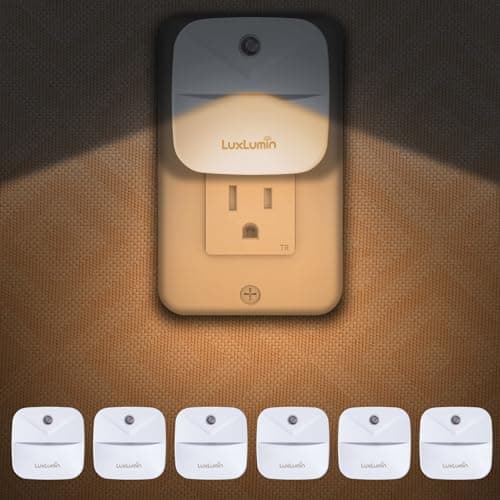 LuxLumin LED Night Lights Plug into Wall with Dusk-to-Dawn Sensor, Automatically Turn on and Off,Night Light for Kids,Bedroom,Bathroom,Stairs,Warm White, 6 Packs