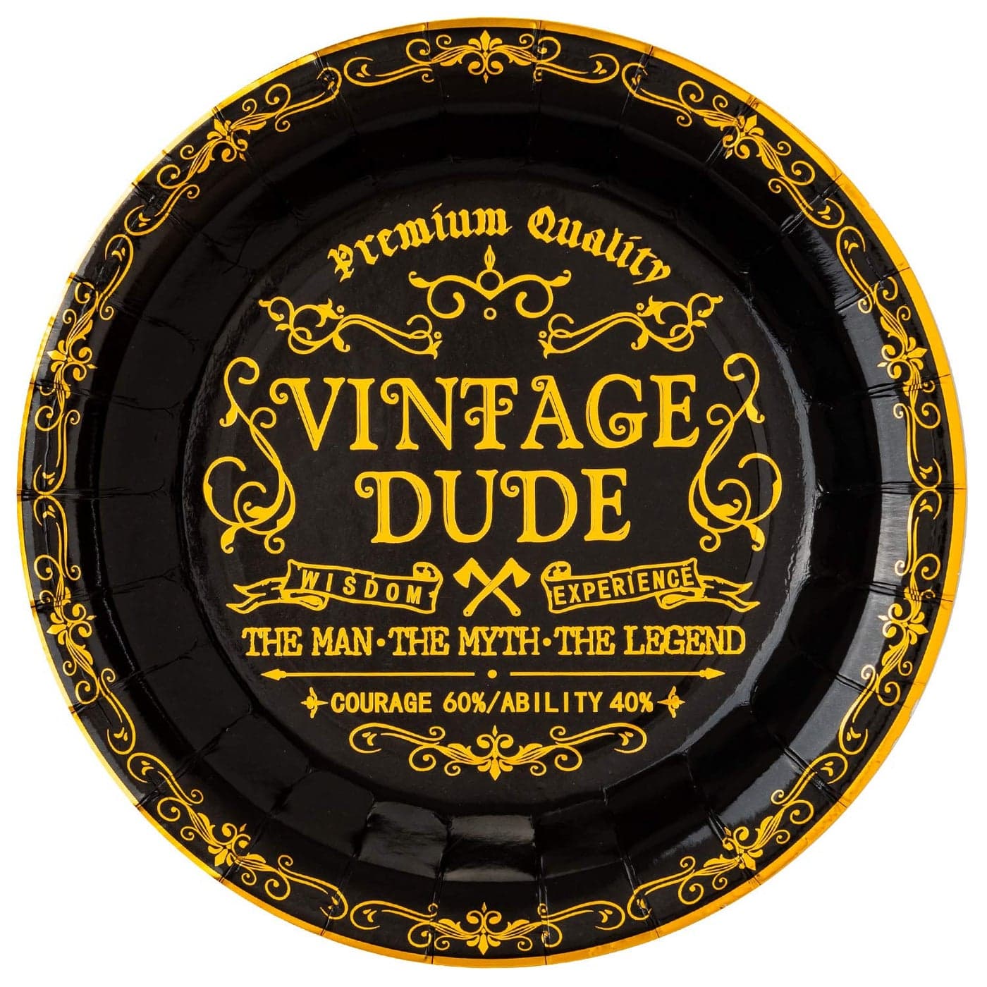 Crisky Vintage Dude Disposable Plates for Men Birthday Decorations Black Gold Dessert Buffet Cake Lunch Dinner Disposable Plates Men Birthday Party Table Supples 50 Count 9 inches