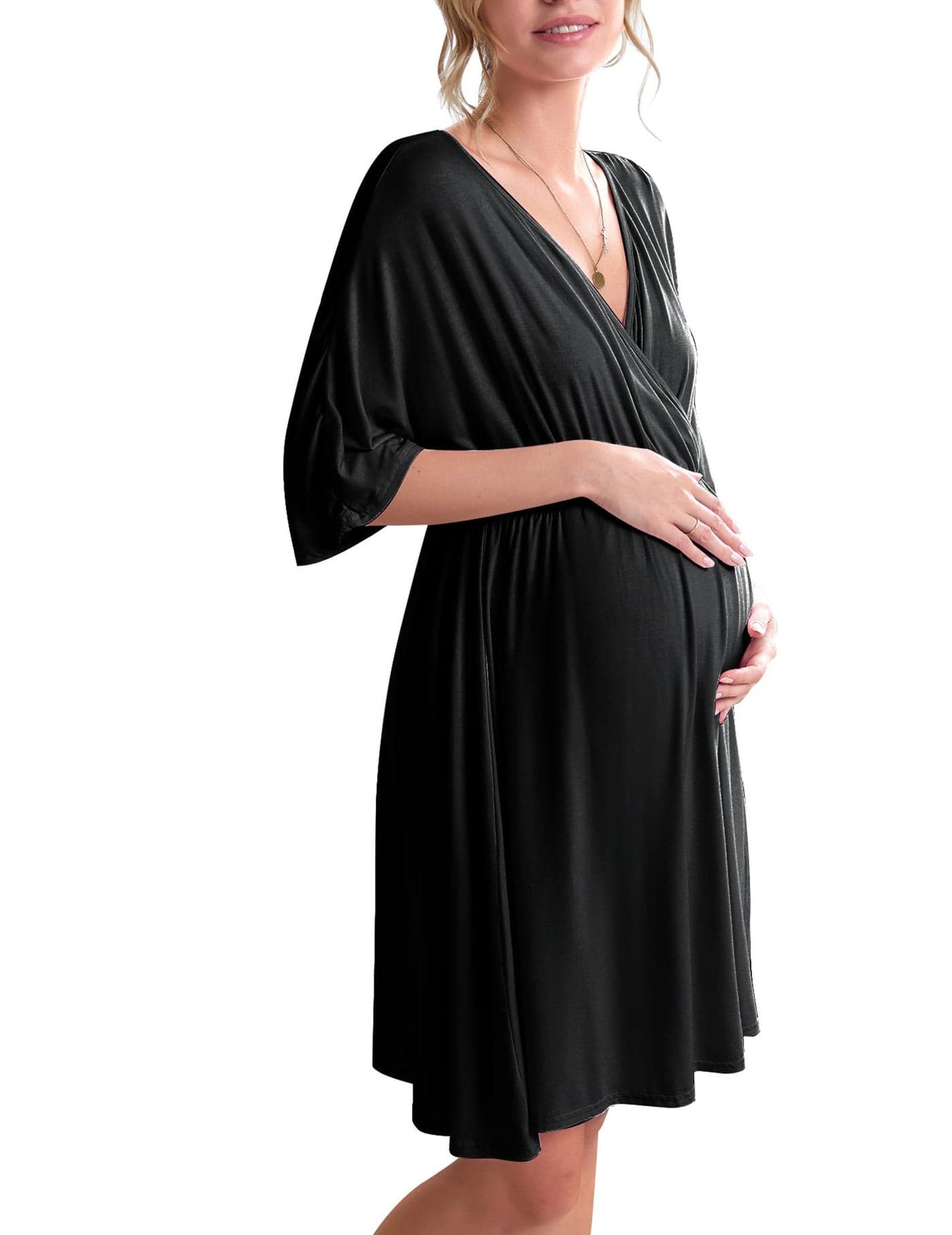 Ekouaer 3 in 1 LaborDeliveryHospital Gown Maternity Dress Nursing Nightgown Sleepwear for Breastfeeding Black Medium