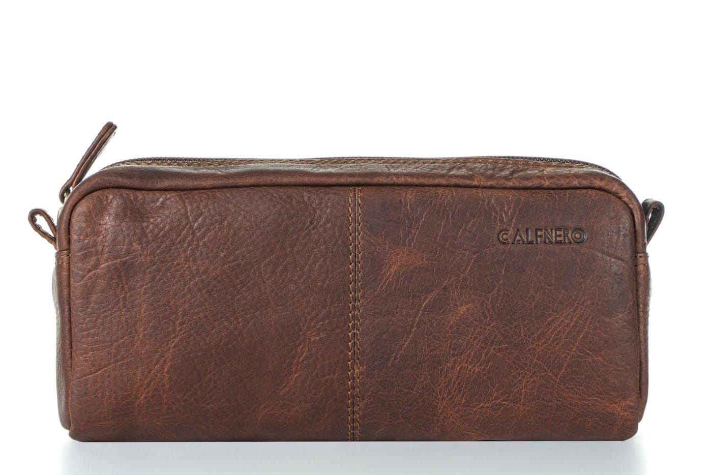 Calfnero Genuine Leather Toiletry Bag for Men | Double Zipper Travel Organizer | Multipurpose Cosmetic & Gadget Pouch