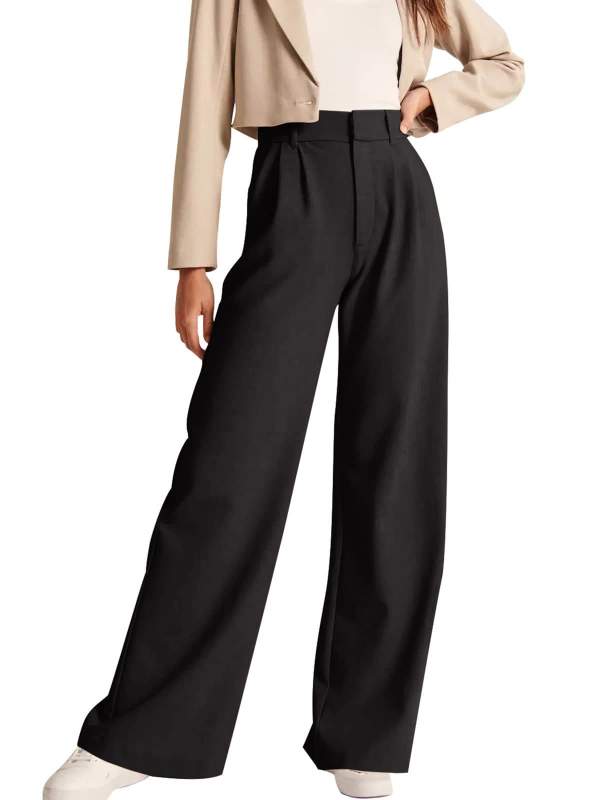 NIMIN Office Work Pants for Women High Waisted Dress Pants Straight Leg Business Casual Pants Trousers with Pockets Black X-Large