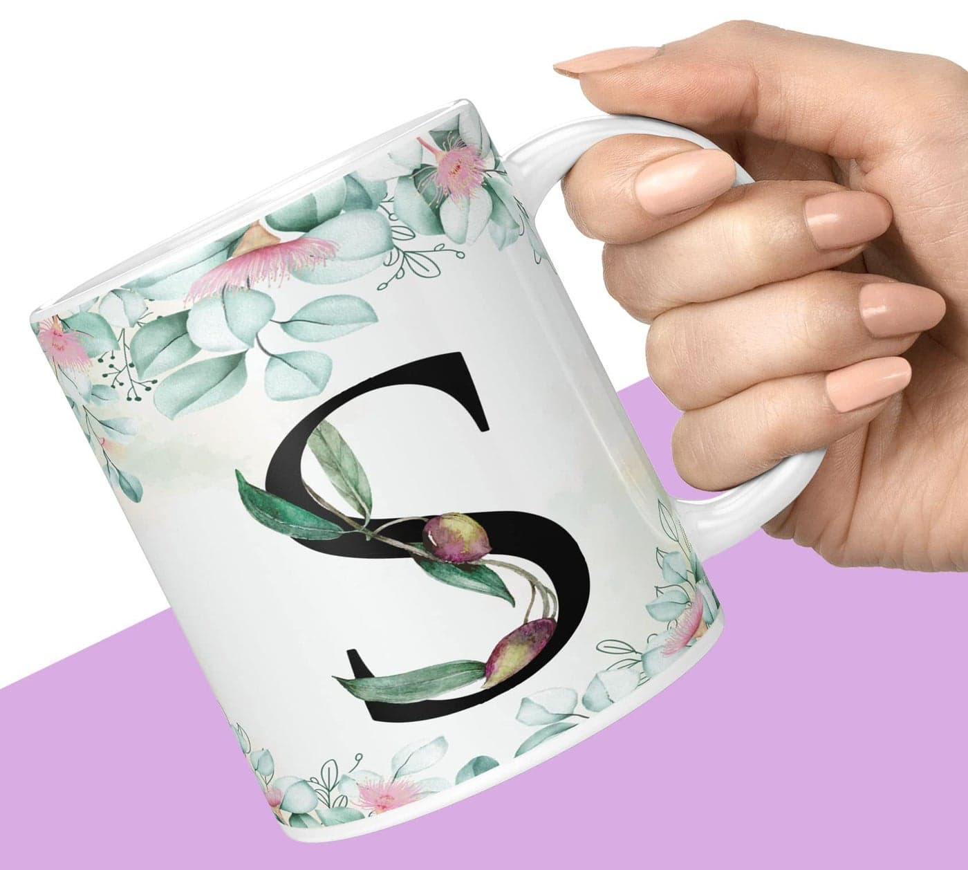 NH10 DESIGNS Colorful Floral Alphabet Letter S Printed Coffee Mug For Girls Boys Friends Love Kids Best Gift For Birthday Anniversary Initial Letter S (Microwave Safe Ceramic Tea Coffee Mug-350ml) - ABVWM2 187
