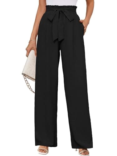 KORSIS Women's Wide Leg Lounge Pants with Pockets Lightweight High Waisted Adjustable Tie Knot Loose Comfy Casual Trousers Black M