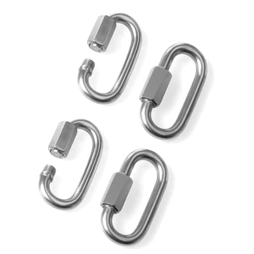 REZNOR Heavy Duty Oval Shape Galvanized Steel Screw Link Snap Hook Carabiner/Hook Swing Connector Multipurpose, SnapHook for Weight-Lifting Mountain Swinging Climbing Gym Silver (Pack of 4)