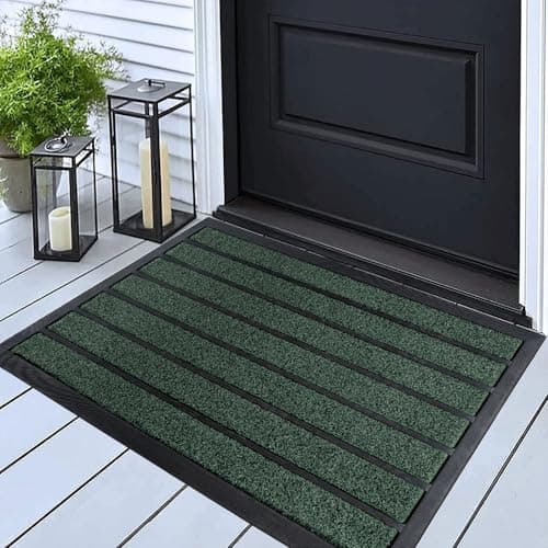 ubdyo Extra Durable Door Mat Dirt Trapping Outdoor Welcome Mats NonSlip Outdoor Indoor Entrance Low Profile Front Doormat 30 x 17 Bright Green