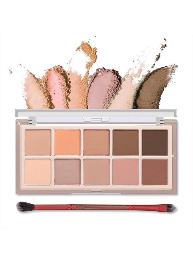 10 Colors Eyeshadow Makeup Palette - Matte Naked Eye Shadow, Ultra-Blendable, Long Lasting, Professional Matte & Shimmer Nudes Neutral Eye Shadows Palette with Brush, Milk Tea