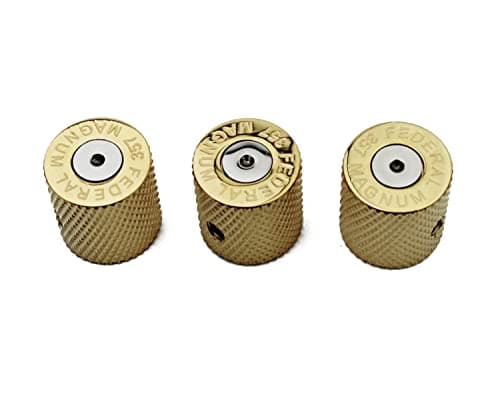 Guyker Guitar Knobs with 6mm Dia. Shaft Pots - Brass Bullet Case Style Tone and Volume Control Potentiometer Knob Replacement for Precision Electric Guitar or Bass (3 Piece, Golden)