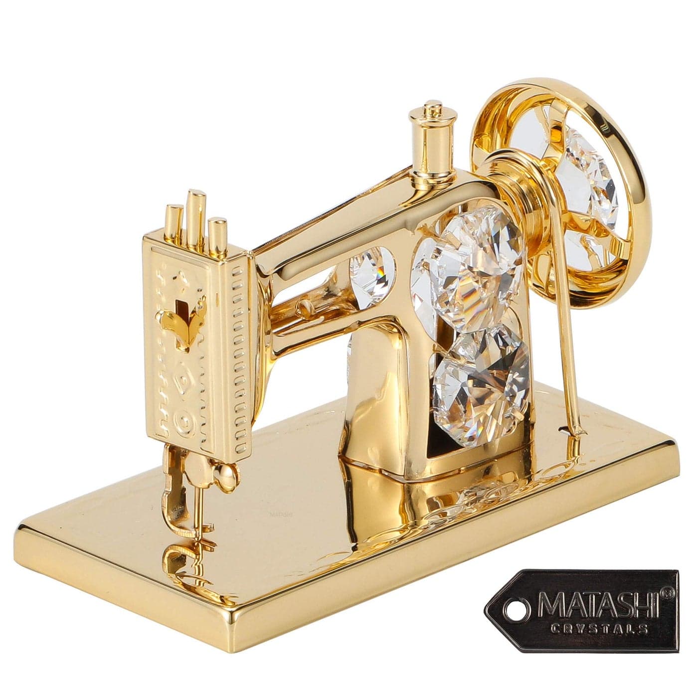 Matashi Valentines Day Gift for Women Mom 24K Gold Plated Crystal Studded Sewing Machine Ornament Elegant Tabletop Showpiece for Home Dcor for Friends Family Daughter Grandma